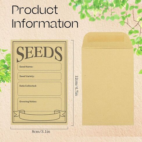 Dohia Seed Envelopes Resealable Self Sealing Seed Envelope Seed Packets 4.72 x 3.15 Inch Small Kraft Paper Seed Bags Bulk Seed Storage Organizer with Preprinted ST1-ZZXFD in Saudi Arabia