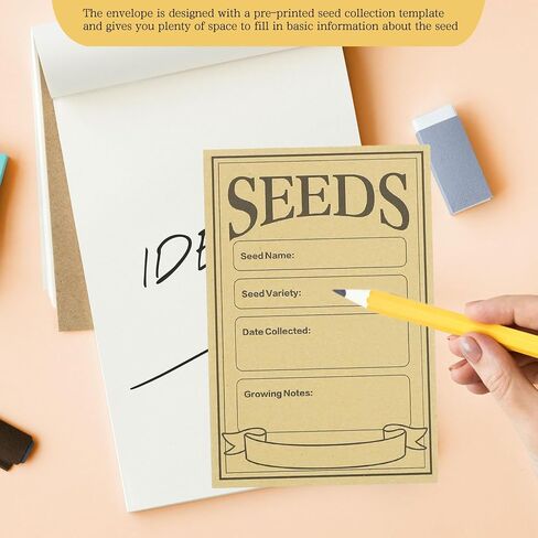 Dohia Seed Envelopes Resealable Self Sealing Seed Envelope Seed Packets 4.72 x 3.15 Inch Small Kraft Paper Seed Bags Bulk Seed Storage Organizer with Preprinted ST1-ZZXFD in Saudi Arabia
