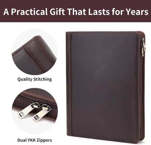 Genuine Leather Portfolio Binder, Zippered Padfolio for Men Women, Business Folio with 8.5" x 11" Notebook Holder and 13" Laptop Sleeve, Professional Executive Folder, Dark Brown in Kuwait