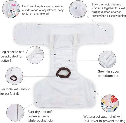 CuteBone Dog Diapers Female Washable Small Medium Large 3 Pack Reusable Doggie Diapers Puppy Period Pants for Doggy Heat Cycle Peeing D70L in Kuwait