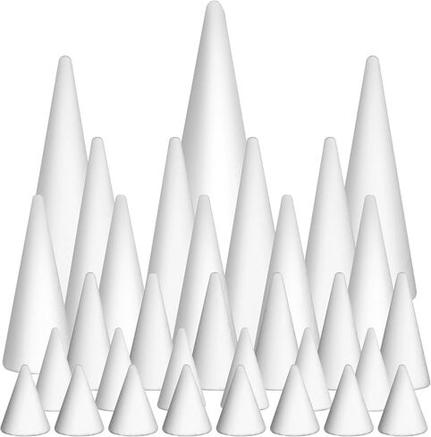 Youdaju 32 حزمة الحرفية رغوة المخاريط رغوة شجرة المخاريط السائبة أحجام متنوعة الأبيض البوليسترين المخاريط على شكل رغوة لشجرة عيد الميلاد مشروع ديكور الزفاف عطلة لوازم المنزل DIY المشاريع الفنية in Kuwait