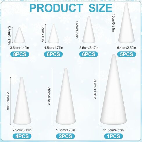 Youdaju 32 حزمة الحرفية رغوة المخاريط رغوة شجرة المخاريط السائبة أحجام متنوعة الأبيض البوليسترين المخاريط على شكل رغوة لشجرة عيد الميلاد مشروع ديكور الزفاف عطلة لوازم المنزل DIY المشاريع الفنية in Kuwait