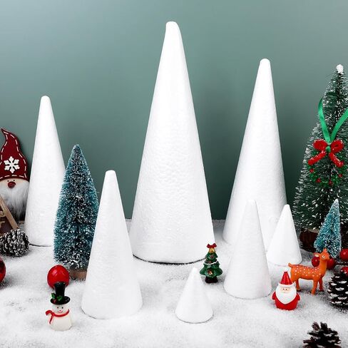 Youdaju 32 حزمة الحرفية رغوة المخاريط رغوة شجرة المخاريط السائبة أحجام متنوعة الأبيض البوليسترين المخاريط على شكل رغوة لشجرة عيد الميلاد مشروع ديكور الزفاف عطلة لوازم المنزل DIY المشاريع الفنية in Kuwait