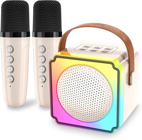 آلة كاريوكي صغيرة للأطفال البالغين، مكبر صوت بلوتوث محمول مع 2 ميكروفونات لاسلكية، ألعاب عيد ميلاد للفتيات من سن 4 5 6 7 8 9 10 11 12 سنة فما فوق in Kuwait