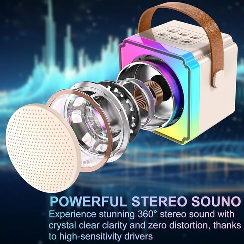 آلة كاريوكي صغيرة للأطفال البالغين، مكبر صوت بلوتوث محمول مع 2 ميكروفونات لاسلكية، ألعاب عيد ميلاد للفتيات من سن 4 5 6 7 8 9 10 11 12 سنة فما فوق in Kuwait