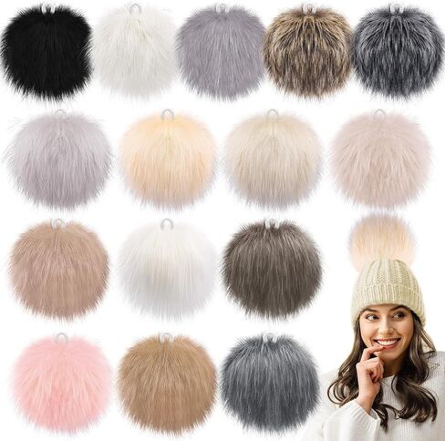 SIQUK 15 Pieces Faux Fur Pom Pom Balls 6 Inch Large Faux Fur Pom Pom for Hats, Fluffy Pom Pom Faux Fox Pom Pom with Elastic Loop for Knitting Hat Gloves Scarves Crafts Accessories in Kuwait