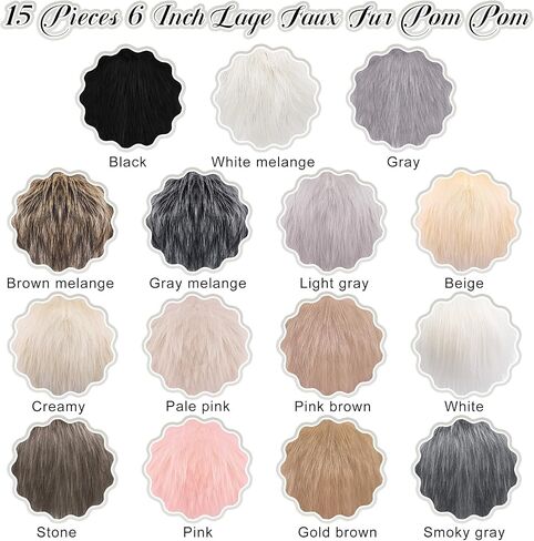 SIQUK 15 Pieces Faux Fur Pom Pom Balls 6 Inch Large Faux Fur Pom Pom for Hats, Fluffy Pom Pom Faux Fox Pom Pom with Elastic Loop for Knitting Hat Gloves Scarves Crafts Accessories in Kuwait