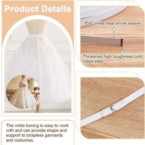 PH PandaHall 5.4 Yards 8mm Boning for Sewing, White Spring Steel Boning Corset Boning PVC Covered Steel Boning Stays Boning for Corset Wedding Dress Bridal Gowns Lingerie Nursing Cap in Saudi Arabia
