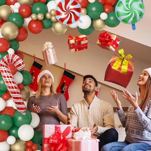 108 قطعة عيد الميلاد بالون قوس جارلاند عدة بالونات عيد الميلاد مجموعة تشمل الذهب الأخضر الأحمر الأبيض اللاتكس بالونات الذهب الترتر حلوى قصب احباط بالونات للحلوى يمكن زينة حفلة عيد الميلاد in Saudi Arabia