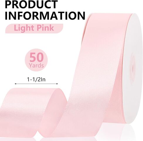 Light Pink Satin Ribbon 1-1/2 Inch,50 Yards Light Pink Fabric Ribbon for Gift Wrapping,Crafts,Flower Bouquet,Bows Making,Balloons,Wedding,Birthday Party,Baby Shower Decoration in Saudi Arabia