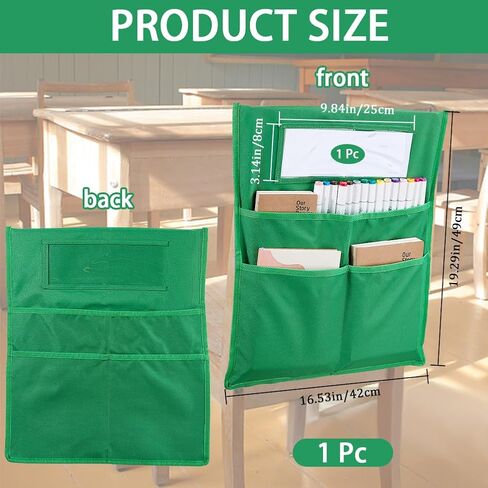 CRASPIRE Chair Buddy Storage Pocket 19x16.5inch Chair Back Organizer Chart Green with Name Tag Label Slot Students Seat Chairback Multiple Pockets for School Home Classroom Preschool Daycare Supplies in Saudi Arabia