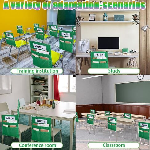 CRASPIRE Chair Buddy Storage Pocket 19x16.5inch Chair Back Organizer Chart Green with Name Tag Label Slot Students Seat Chairback Multiple Pockets for School Home Classroom Preschool Daycare Supplies in Saudi Arabia