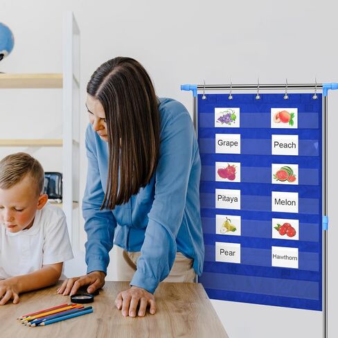 Adjustable Pocket Chart Stand Stainless Steel Expandable Chart Stand with Casters Rolling Anchor Holder with 5 Rings for Classroom Home Educational Tools, Adjustable to 63 Inch(Black) in Saudi Arabia