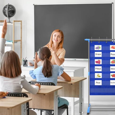 Adjustable Pocket Chart Stand Stainless Steel Expandable Chart Stand with Casters Rolling Anchor Holder with 5 Rings for Classroom Home Educational Tools, Adjustable to 63 Inch(Black) in Saudi Arabia