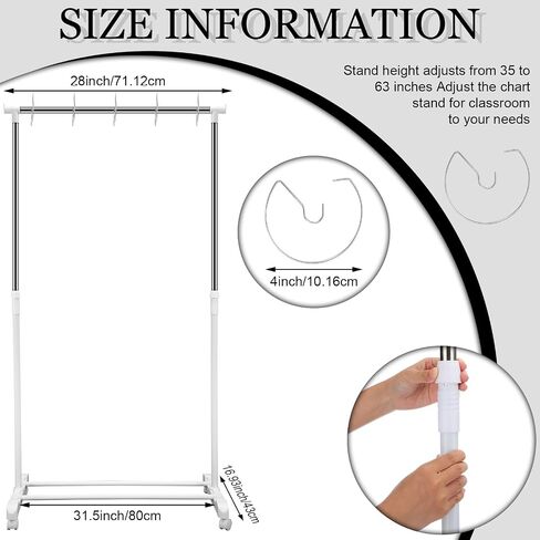 Adjustable Pocket Chart Stand Stainless Steel Expandable Chart Stand with Casters Rolling Anchor Holder with 5 Rings for Classroom Home Educational Tools, Adjustable to 63 Inch(Black) in Saudi Arabia