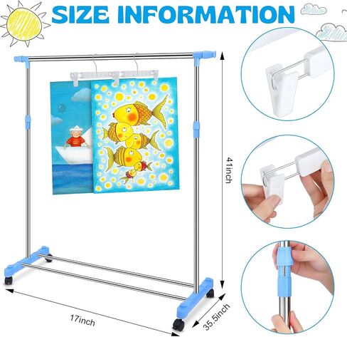 Soaoo Anchor Chart Storage Rack Adjustable Blueprint Storage Vertical Poster Holder Anchor Chart Holder with 12 Pcs Hangers for Classroom School Students Home Office Workers Supplies (Blue) in Saudi Arabia