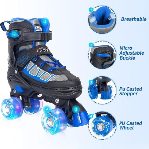 Nattork Roller Skates for Kids Boys Girls, 4 Size Adjustable Rollerskates with Light Up Wheels for Children Beginners for Outdoor Indoor in Saudi Arabia
