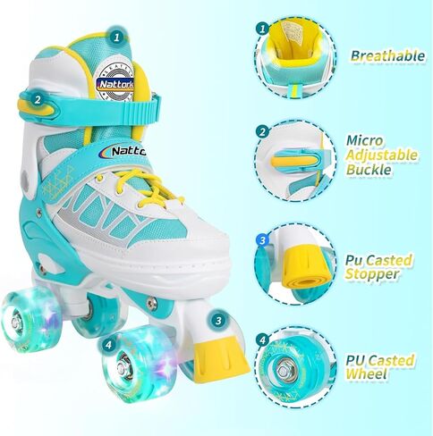 Nattork Roller Skates for Kids Boys Girls, 4 Size Adjustable Rollerskates with Light Up Wheels for Children Beginners for Outdoor Indoor in Saudi Arabia