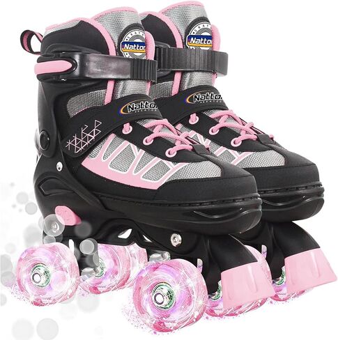 Nattork Roller Skates for Kids Boys Girls, 4 Size Adjustable Rollerskates with Light Up Wheels for Children Beginners for Outdoor Indoor in Saudi Arabia