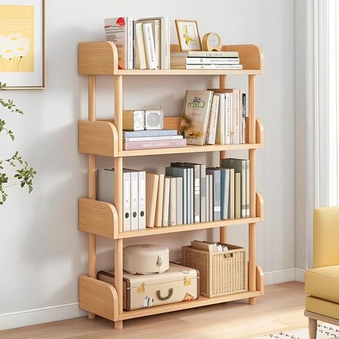 3-Tier Wooden Open Bookcase - Modern Display Bookshelf with Top Edge and Solid Wood Frame for Home and Office, Storage Cabinet, Warm White in Saudi Arabia
