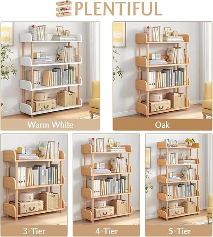3-Tier Wooden Open Bookcase - Modern Display Bookshelf with Top Edge and Solid Wood Frame for Home and Office, Storage Cabinet, Warm White in Saudi Arabia