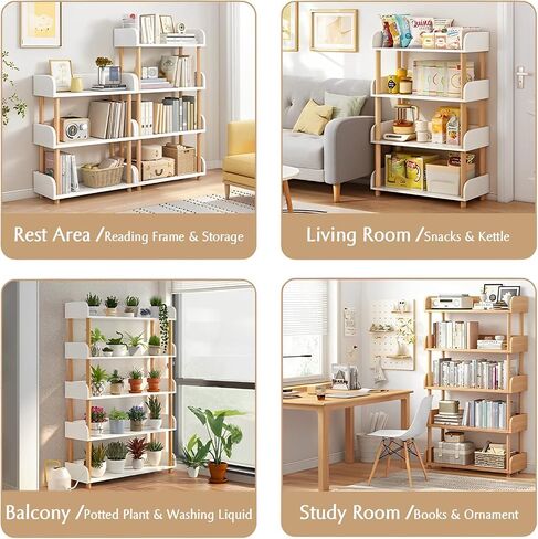 3-Tier Wooden Open Bookcase - Modern Display Bookshelf with Top Edge and Solid Wood Frame for Home and Office, Storage Cabinet, Warm White in Saudi Arabia