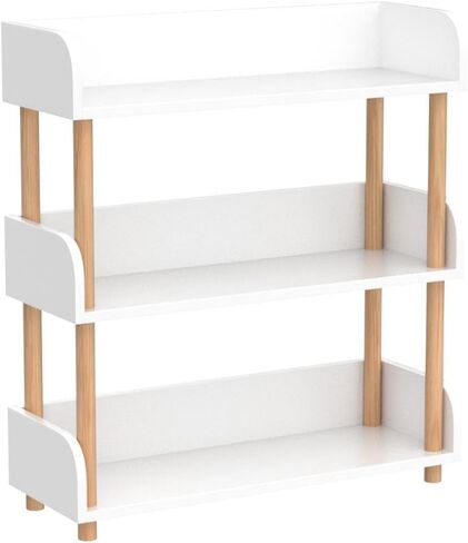 3-Tier Wooden Open Bookcase - Modern Display Bookshelf with Top Edge and Solid Wood Frame for Home and Office, Storage Cabinet, Warm White in Saudi Arabia
