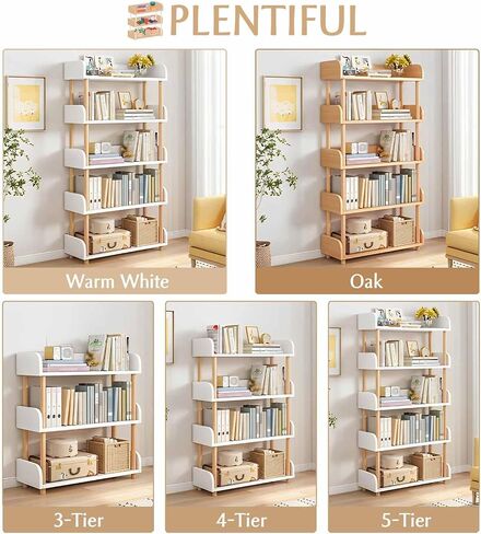 3-Tier Wooden Open Bookcase - Modern Display Bookshelf with Top Edge and Solid Wood Frame for Home and Office, Storage Cabinet, Warm White in Saudi Arabia