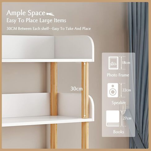3-Tier Wooden Open Bookcase - Modern Display Bookshelf with Top Edge and Solid Wood Frame for Home and Office, Storage Cabinet, Warm White in Saudi Arabia