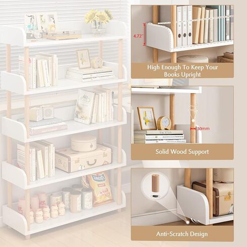 3-Tier Wooden Open Bookcase - Modern Display Bookshelf with Top Edge and Solid Wood Frame for Home and Office, Storage Cabinet, Warm White in Saudi Arabia