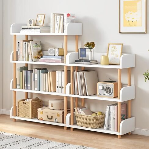 3-Tier Wooden Open Bookcase - Modern Display Bookshelf with Top Edge and Solid Wood Frame for Home and Office, Storage Cabinet, Warm White in Saudi Arabia