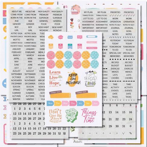 ABTOLS 12 Sheets / 730 pcs Day and Month Planner Stickers, Fitness Budget Workout Mini Planner Stickers, Diary Planning Stickers for Calendar Planning Journal Holiday Seasonal Events in Kuwait