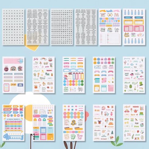 ABTOLS 12 Sheets / 730 pcs Day and Month Planner Stickers, Fitness Budget Workout Mini Planner Stickers, Diary Planning Stickers for Calendar Planning Journal Holiday Seasonal Events in Kuwait