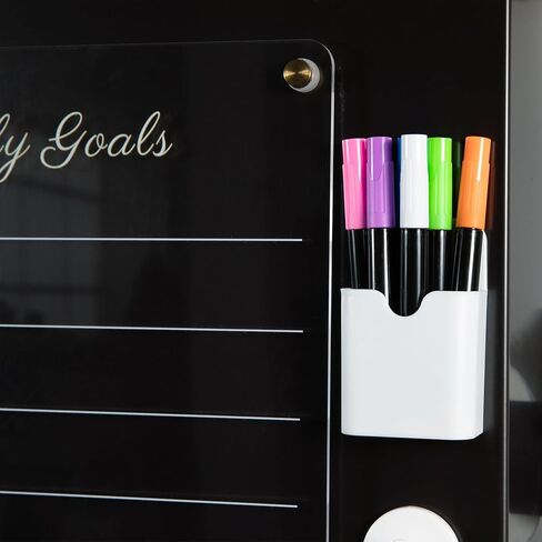 Lux Designs Gold Acrylic Magnetic Calendar for Refrigerator, Weekly Goals Dry Erase Board, 6 Vibrant Markers, 16"x12" in Saudi Arabia