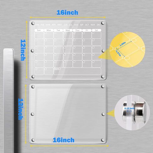 Dry Erase Calendar Acrylic Calendar for Fridge 16"X12" Magnetic Fridge Calendar Monthly&Memo Board Set Includes 8 Markers & Holder & Eraser,Clear Fridge Calendar Planner for Family Lists Menu in Saudi Arabia