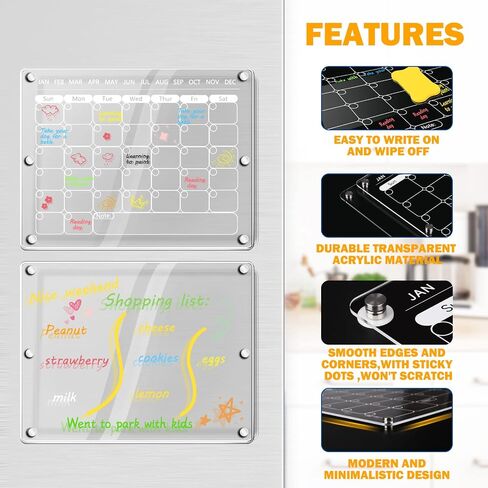 Dry Erase Calendar Acrylic Calendar for Fridge 16"X12" Magnetic Fridge Calendar Monthly&Memo Board Set Includes 8 Markers & Holder & Eraser,Clear Fridge Calendar Planner for Family Lists Menu in Saudi Arabia