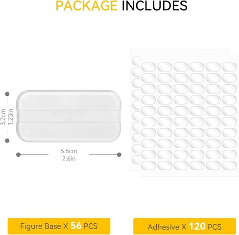 56PCS Action Figure Display Stand with 120PCS Adhesive, Figure Toy Organizer Accessories Bases No Pegs, Fit for All Figures Such as Star Was Black Series/Gi Jeo/Marvel Legends etc., Clear Round in Saudi Arabia