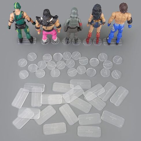 56PCS Action Figure Display Stand with 120PCS Adhesive, Figure Toy Organizer Accessories Bases No Pegs, Fit for All Figures Such as Star Was Black Series/Gi Jeo/Marvel Legends etc., Clear Round in Saudi Arabia