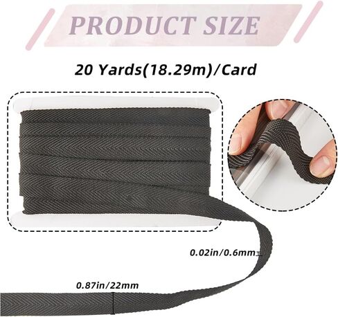 GORGECRAFT 20 Yards Book Binding Headbands 22mm Wide Bias Binding Tape Black Flat Book Binding Ribbon Herringbone Webbing Trim Bookmaking Twill Tape for DIY Sewing Craft Beginners Book Repairing Decor in Saudi Arabia