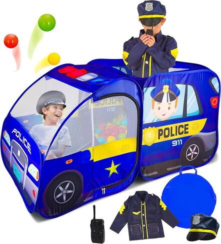 خيمة لعب منبثقة على شكل سيارة شرطة مع زر صوت للأطفال والأطفال الصغار والأولاد والبنات في الداخل والخارج - بيت لعب للمتعة التفاعلية - ألعاب وهدايا قابلة للطي وسريعة الإعداد in Kuwait