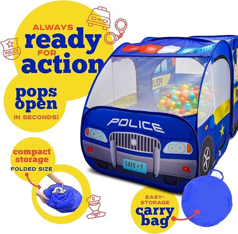 خيمة لعب منبثقة على شكل سيارة شرطة مع زر صوت للأطفال والأطفال الصغار والأولاد والبنات في الداخل والخارج - بيت لعب للمتعة التفاعلية - ألعاب وهدايا قابلة للطي وسريعة الإعداد in Kuwait