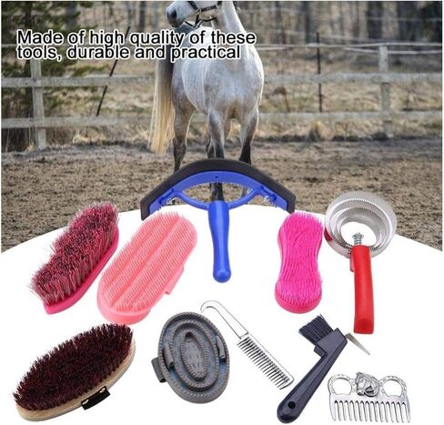 Yosooo Equine Horse Grooming Kit,10 Piece Equine Care Series Set Horse Cleaning Tool Brush Comb Grips Set in Saudi Arabia
