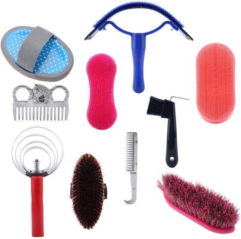 Yosooo Equine Horse Grooming Kit,10 Piece Equine Care Series Set Horse Cleaning Tool Brush Comb Grips Set in Saudi Arabia