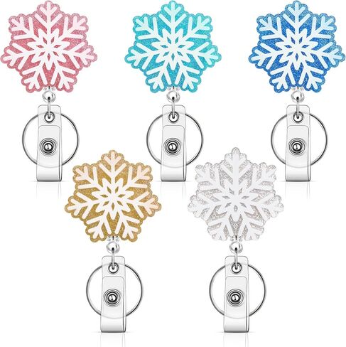 Winter Badge Reel Holder Retractable Nurse Badge Reel Bling Glitter Holiday Badge Reels Cute Acrylic Id Name Badge Holder with Alligator Clip for Office Nurses Doctors (Snowflake) in Saudi Arabia