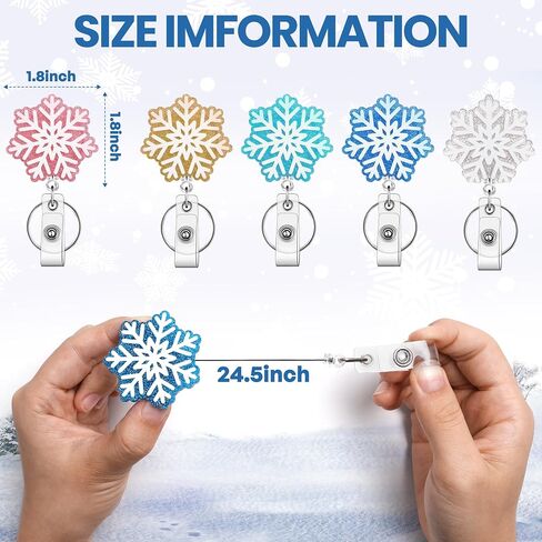 Winter Badge Reel Holder Retractable Nurse Badge Reel Bling Glitter Holiday Badge Reels Cute Acrylic Id Name Badge Holder with Alligator Clip for Office Nurses Doctors (Snowflake) in Saudi Arabia