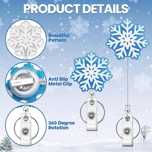 Winter Badge Reel Holder Retractable Nurse Badge Reel Bling Glitter Holiday Badge Reels Cute Acrylic Id Name Badge Holder with Alligator Clip for Office Nurses Doctors (Snowflake) in Saudi Arabia