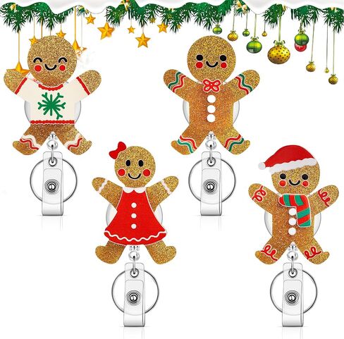 Winter Badge Reel Holder Retractable Nurse Badge Reel Bling Glitter Holiday Badge Reels Cute Acrylic Id Name Badge Holder with Alligator Clip for Office Nurses Doctors (Snowflake) in Saudi Arabia