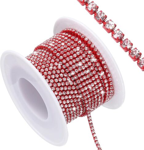 uxcell 10 Yard Crystal Rhinestone Close Chain Trim, Crystal Rhinestone Diamond Strips for Jewelry Making, Rhinestone Bling Sewing Embellishments, Silver Rhinestone with Red Base in Saudi Arabia