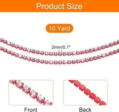 uxcell 10 Yard Crystal Rhinestone Close Chain Trim, Crystal Rhinestone Diamond Strips for Jewelry Making, Rhinestone Bling Sewing Embellishments, Silver Rhinestone with Red Base in Saudi Arabia