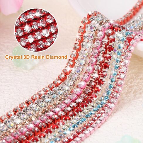 uxcell 10 Yard Crystal Rhinestone Close Chain Trim, Crystal Rhinestone Diamond Strips for Jewelry Making, Rhinestone Bling Sewing Embellishments, Silver Rhinestone with Red Base in Saudi Arabia